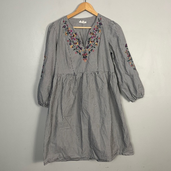 Seraphine maternity striped embroidered long sleeve nursing zipper dress size 4 - Picture 1 of 9